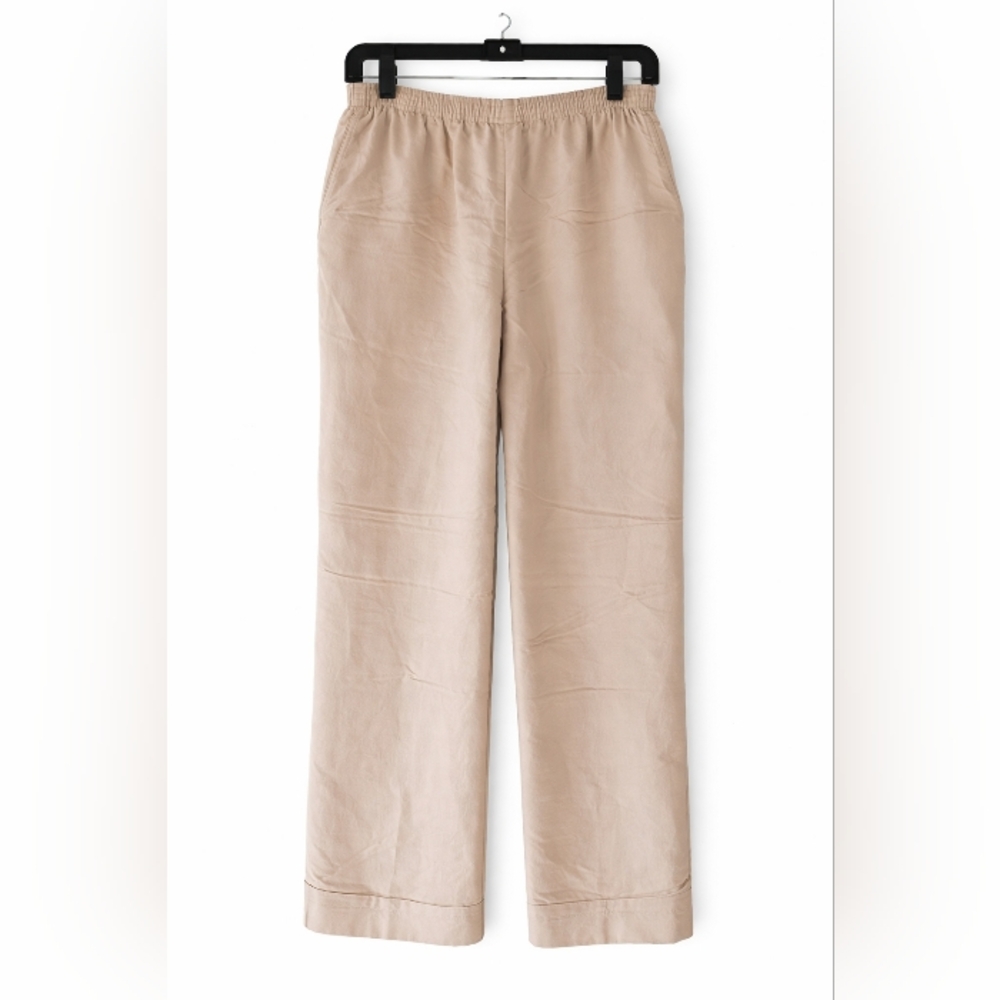Alfred Dunner Women Beige Elastic Waist Straight Leg Casual Pants Size 10